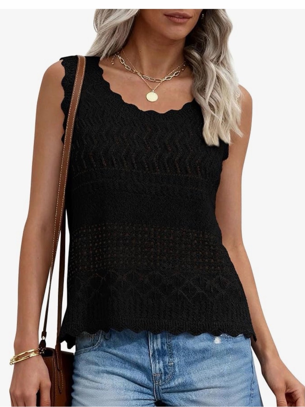 NWT! Sleeveless Black Crochet Knit Tank Top